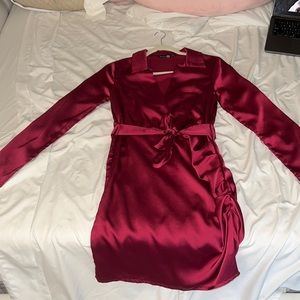 Satin cranberry mini dress